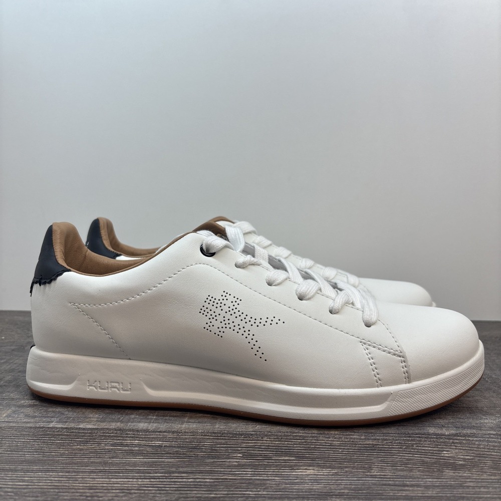KURU Roam Women's 11 Classic Court Sneaker Leather Shoe Bright White-Jet Black